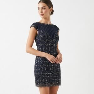 Kay Unger Navy Sequin Mini Dress Size 6